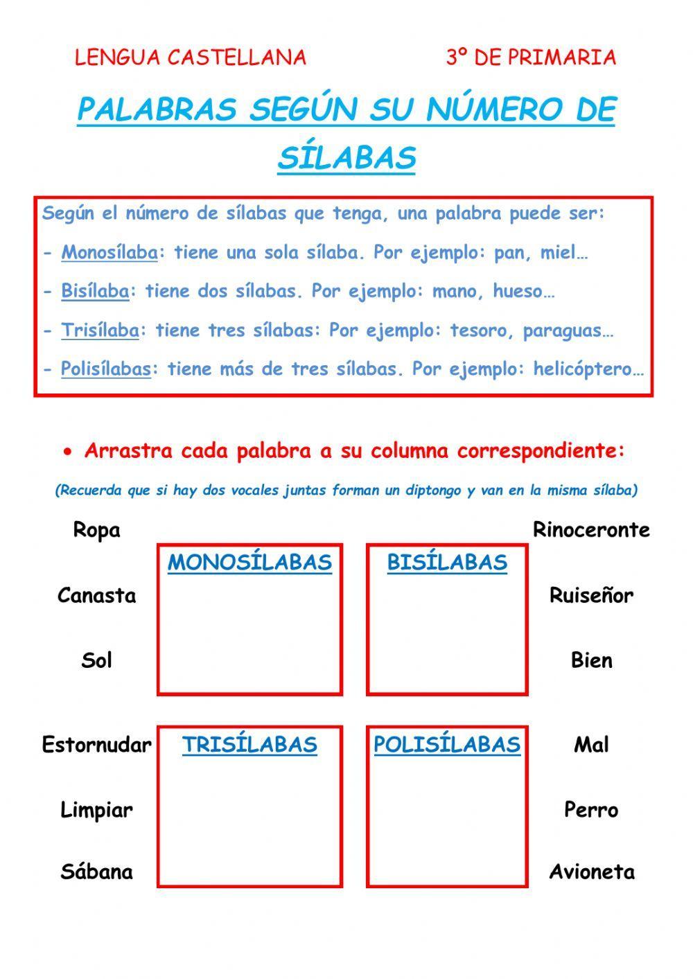 Palabras según su número de sílabas