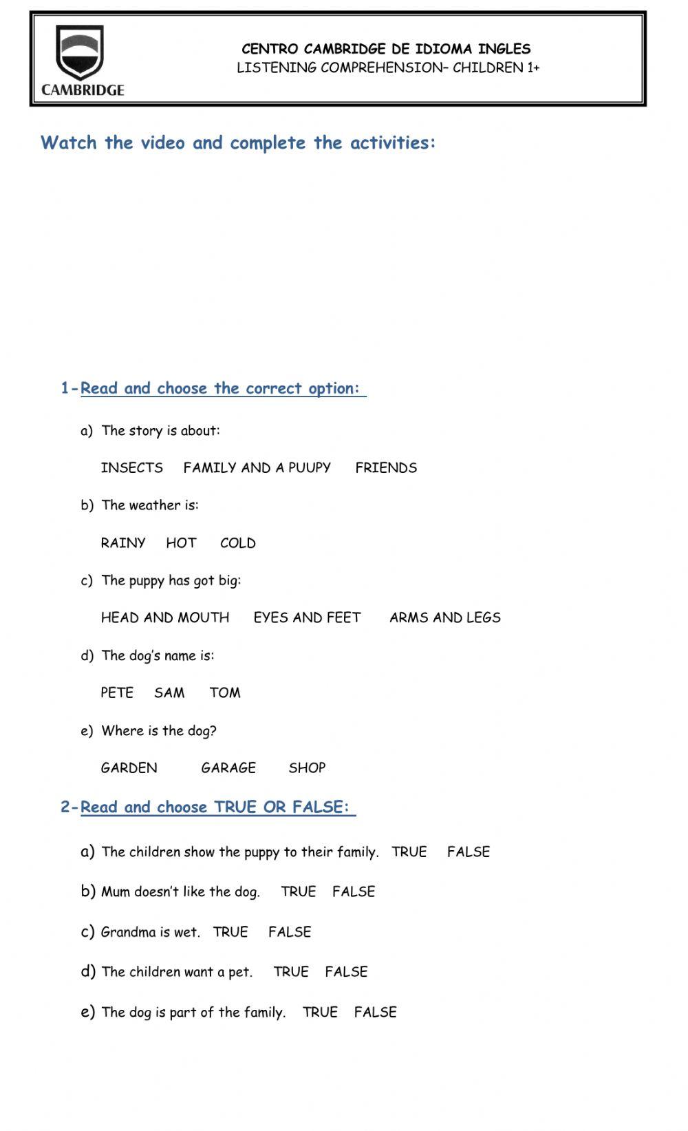 Listening children 1+ - task 1