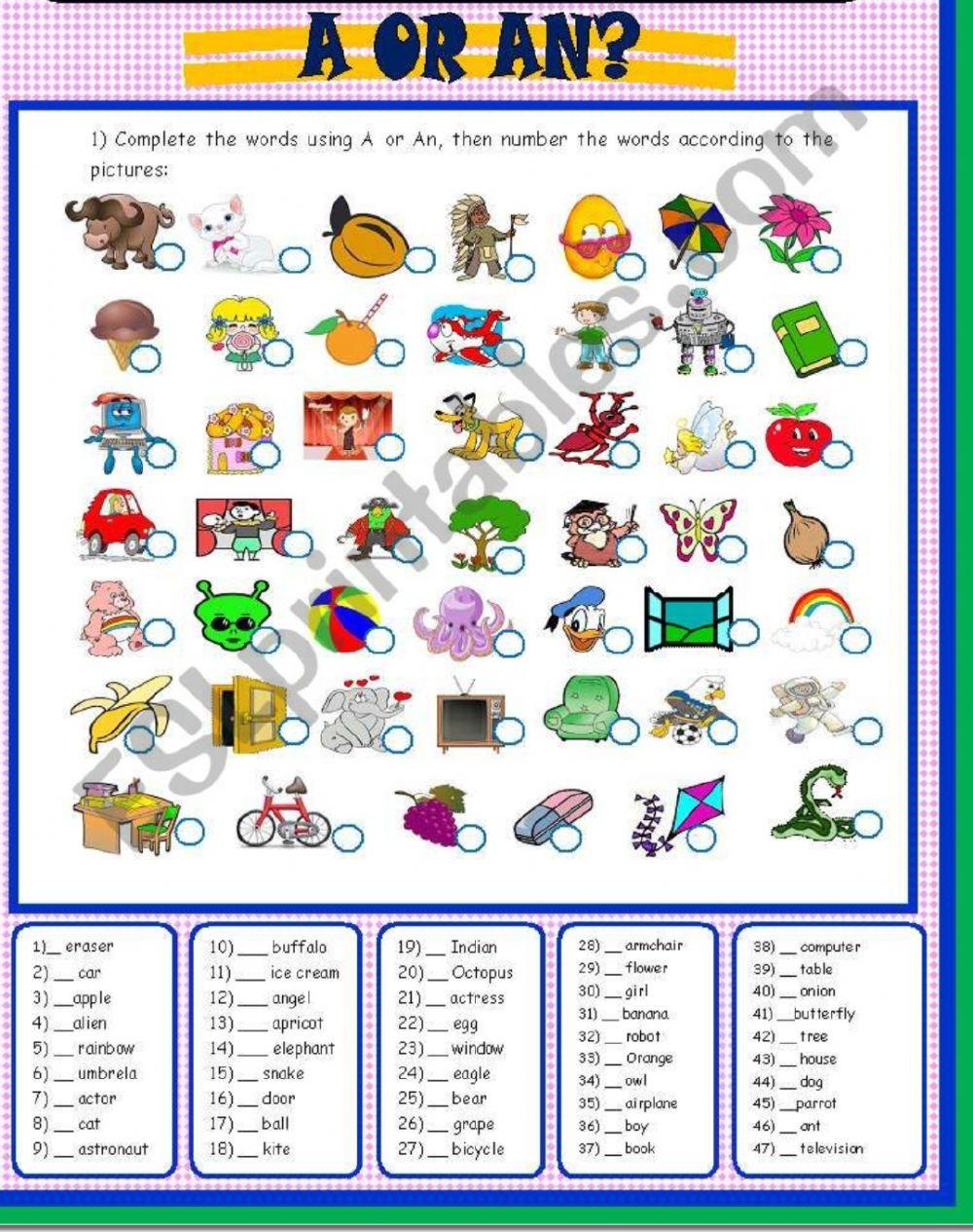 Articles 'a' or 'an' 1 - grade 1