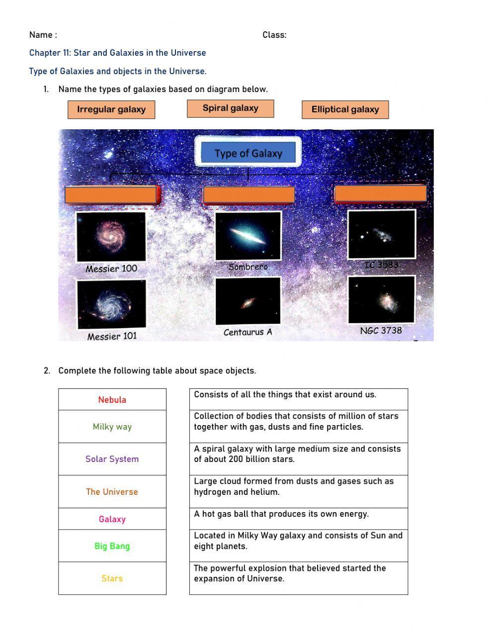 Galaxy Worksheet Galaxy Worksheet Milky Way Activities Works
