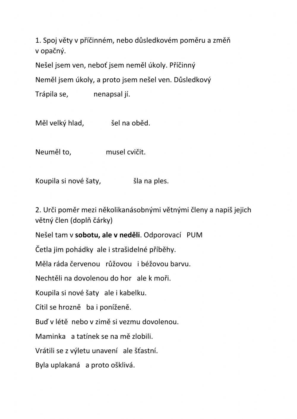 poměry mezi několikanásobnými větnými členy 1