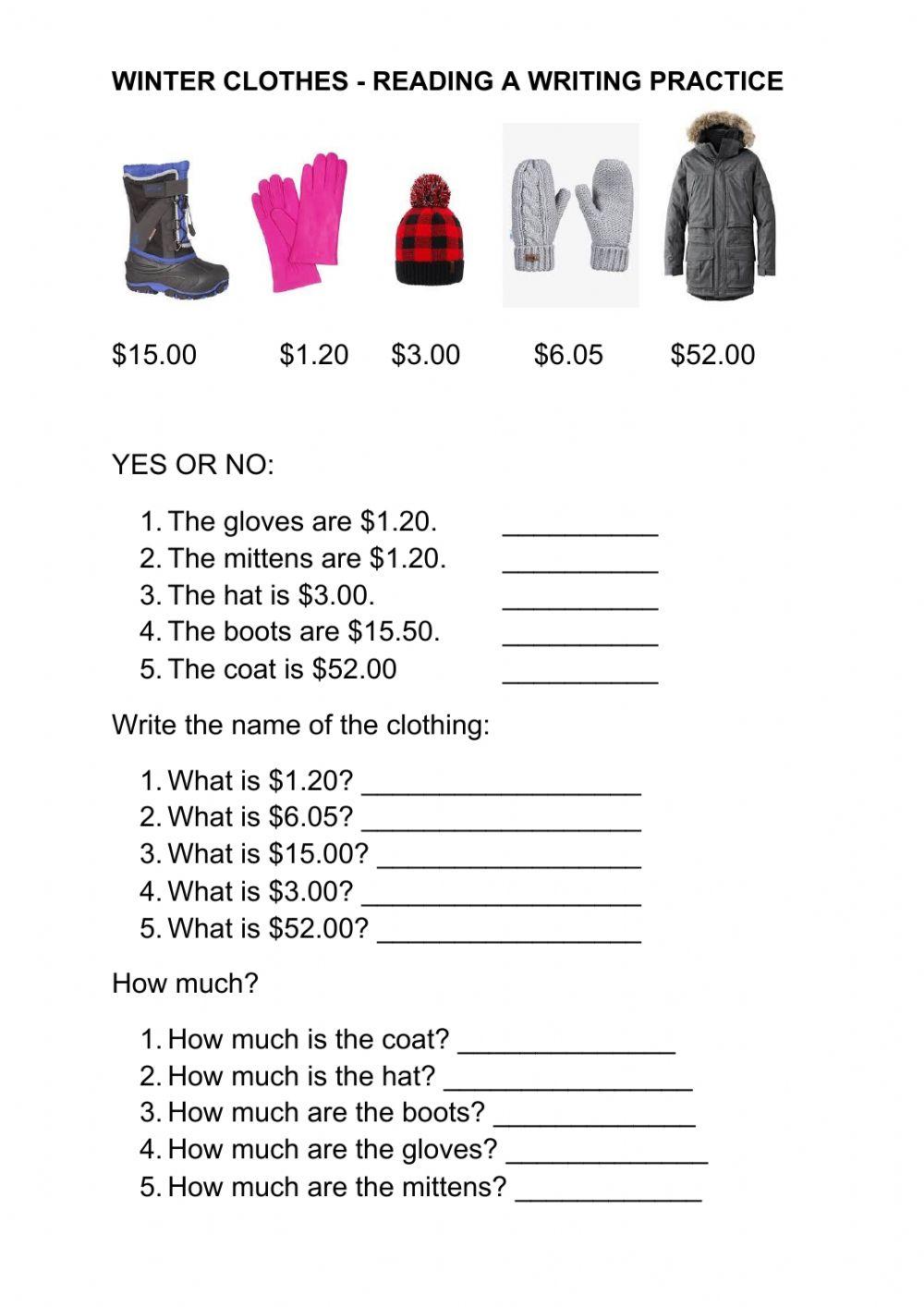 Winter clothes and prices