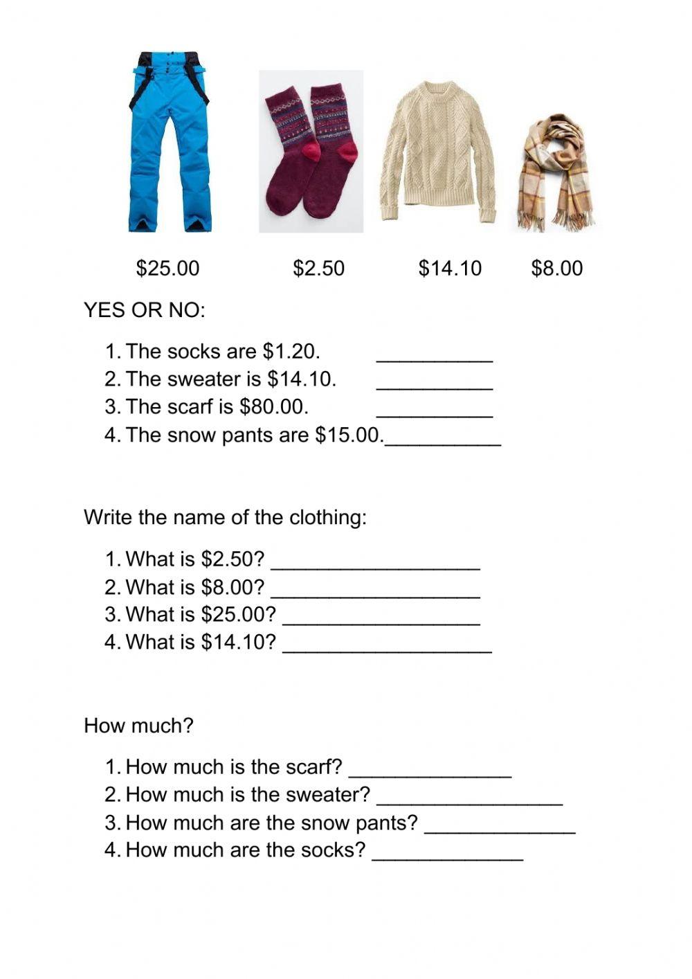 Winter clothes and prices
