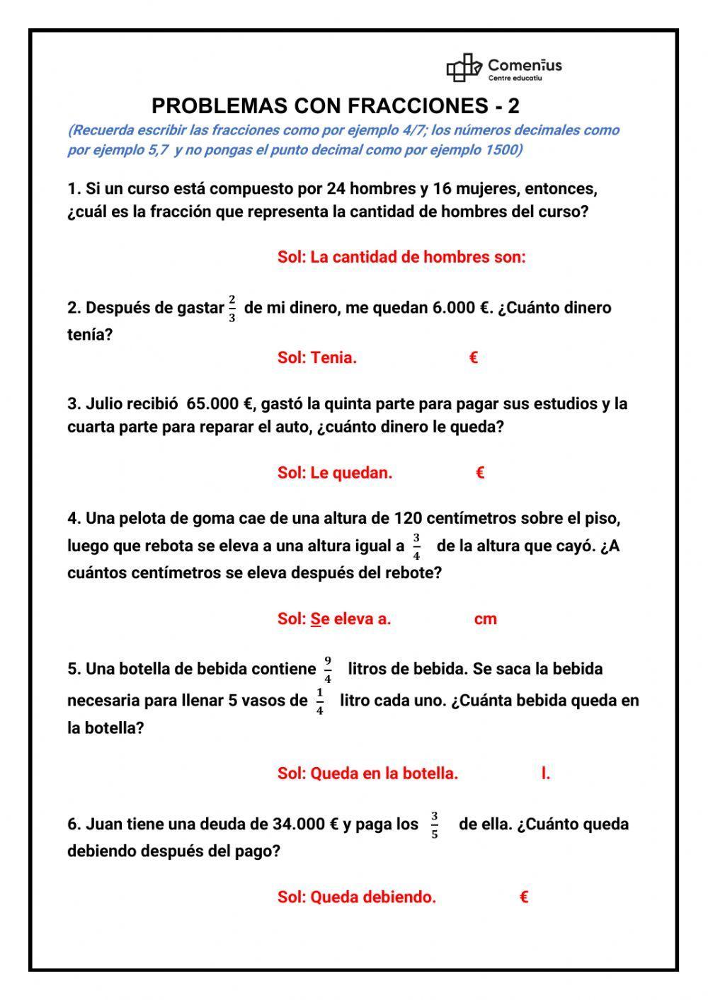 Problemas de fracciones