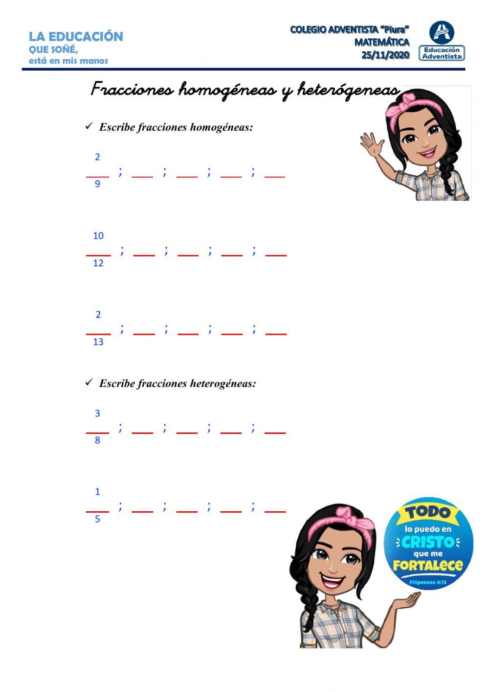 Fracciones homogéneas y heterogeneas