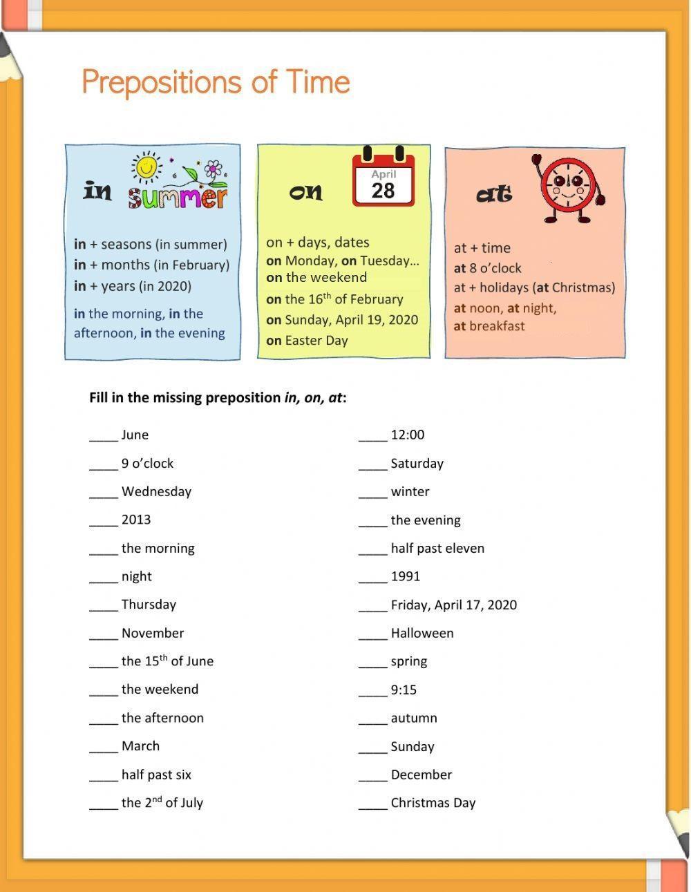 Prepositions of Time - In, At, On Grammar Focus