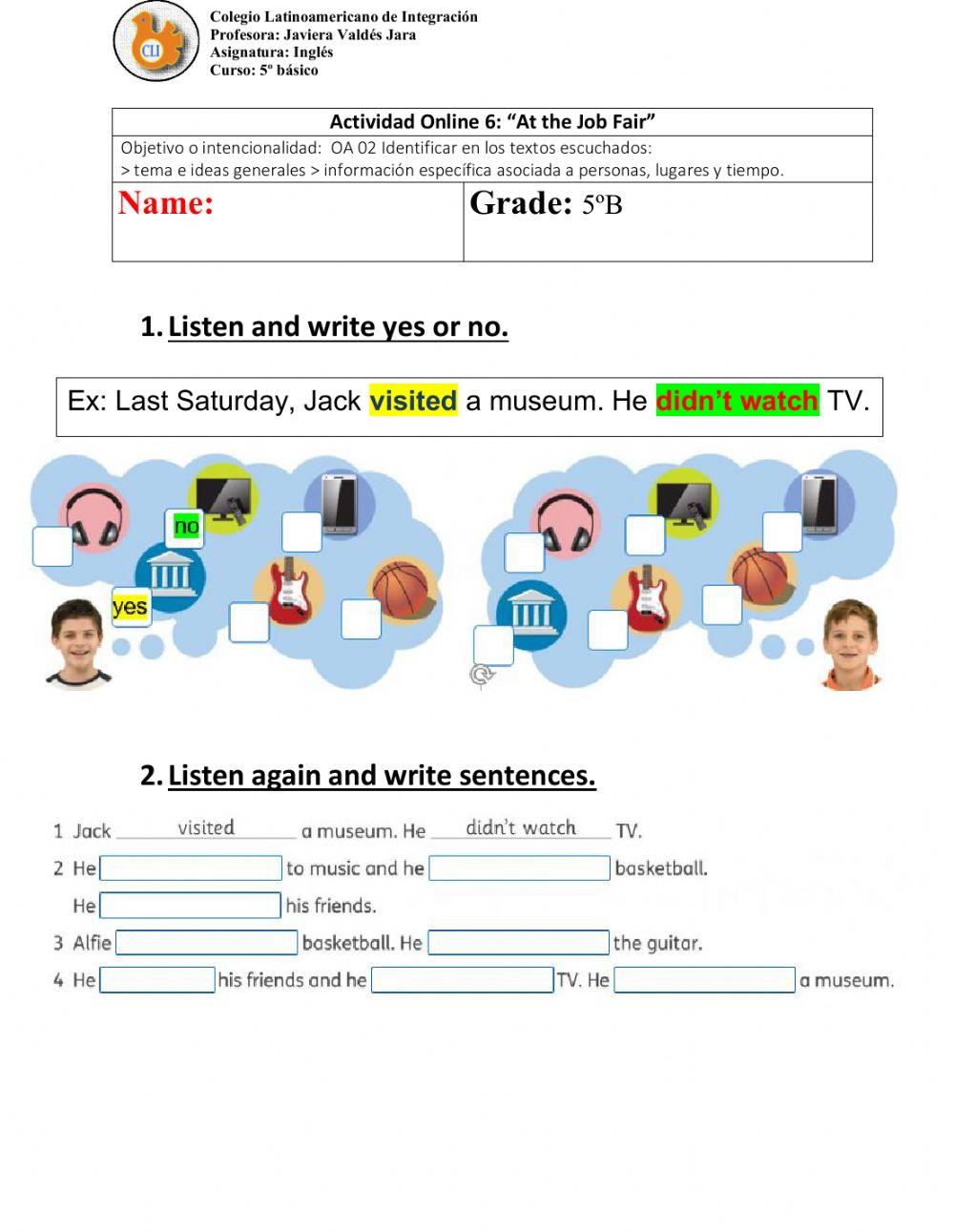 Actividad 6 Inglés 5to online exercise for