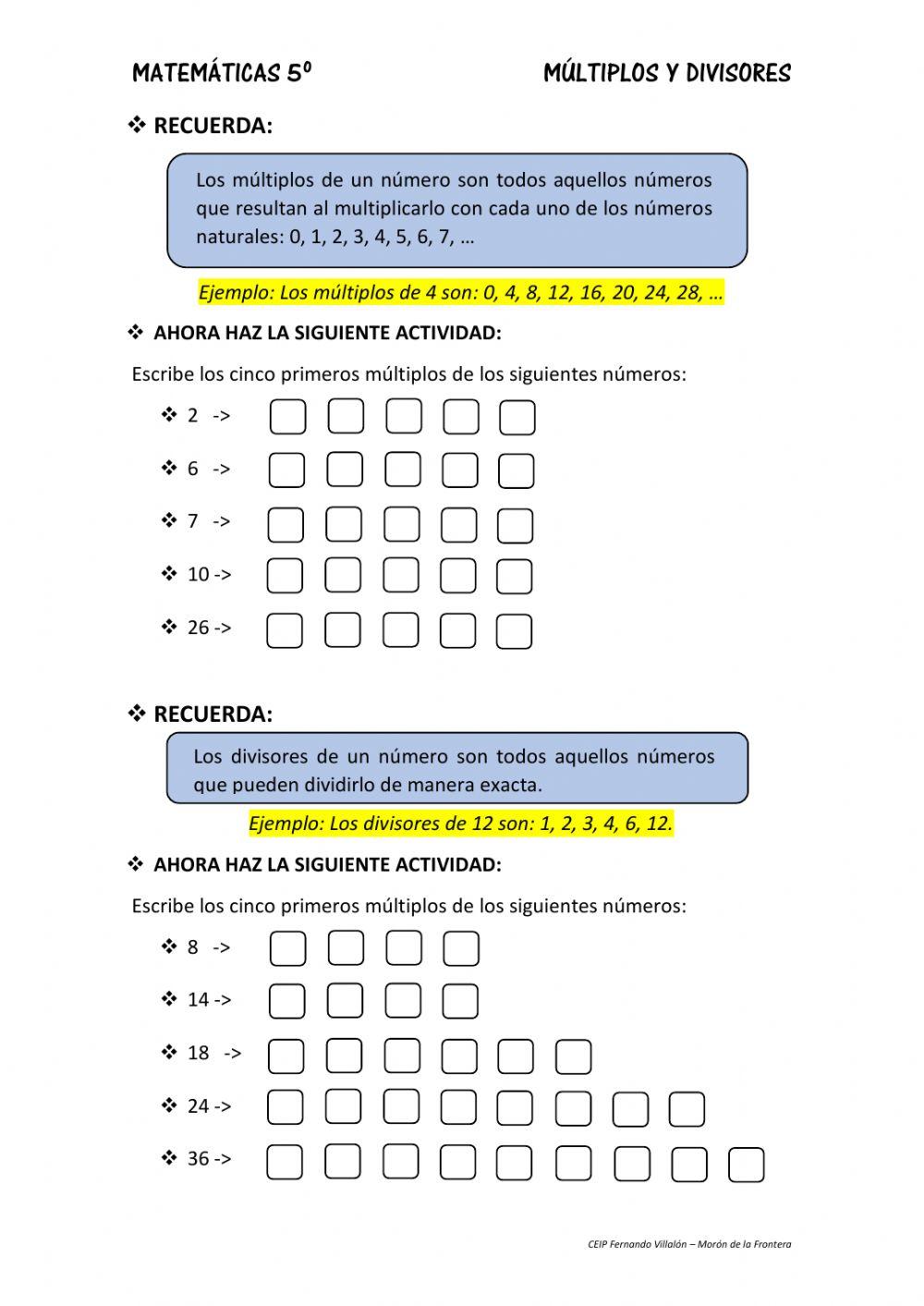 Múltiplos y divisores
