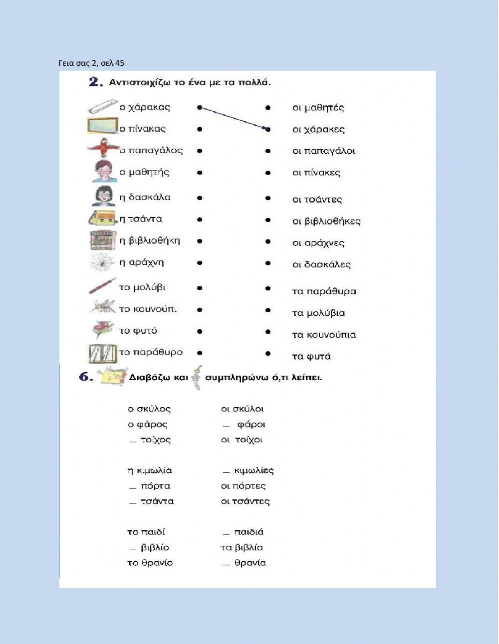 ΓΣ2. σελ 45 (εν-πληθ) η τάξη-η τσάντα