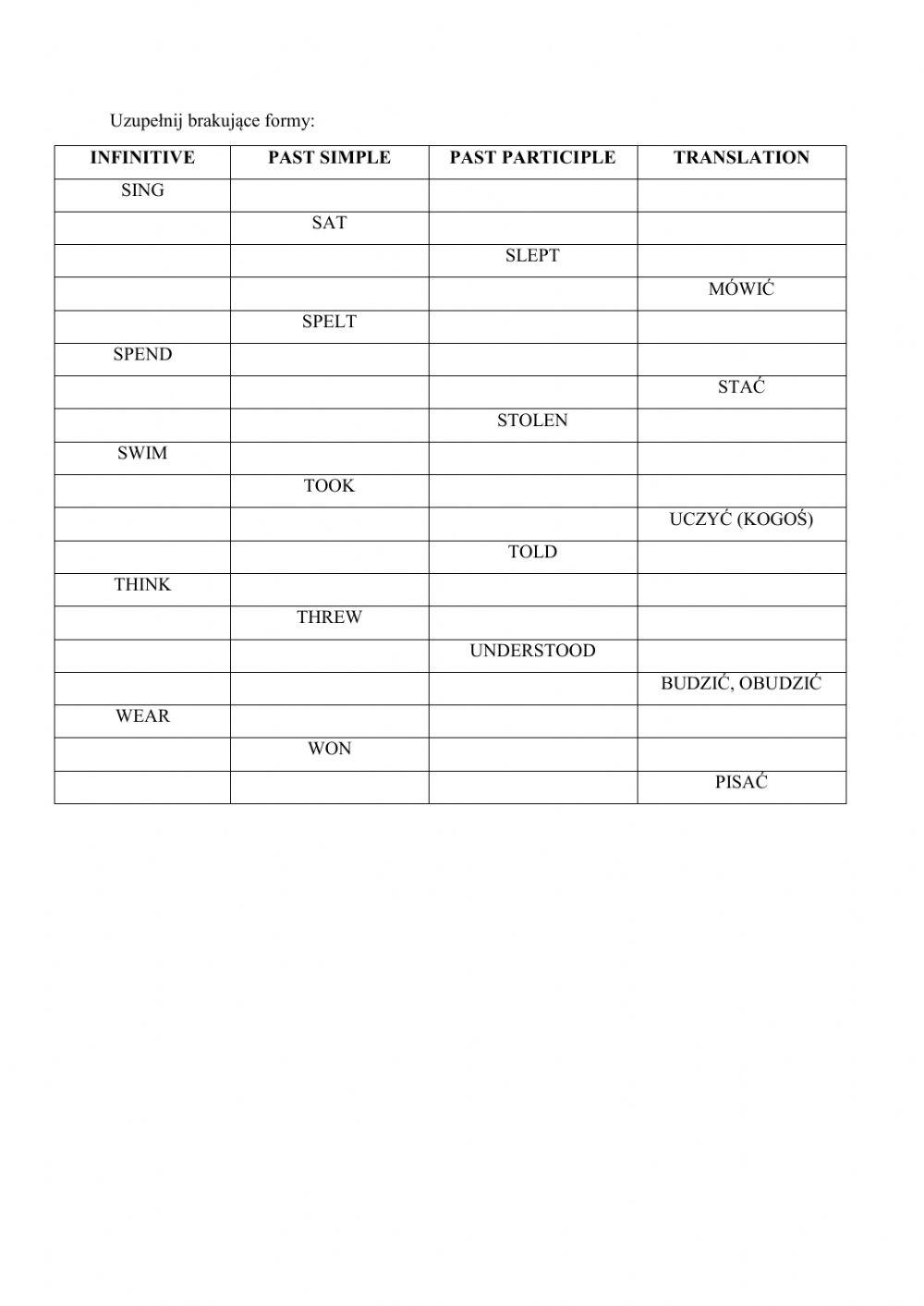 Irregular verbs