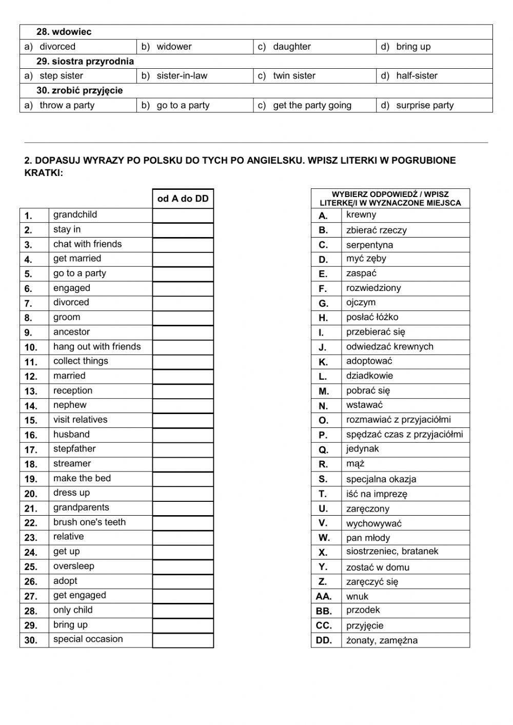 Repetytorium E8 - unit 5 życie prywatne