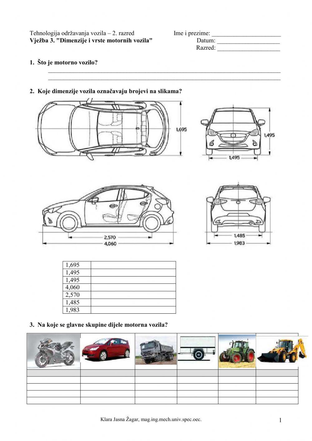 Vježba 3 - Dimenzije i vrste motornih vozila