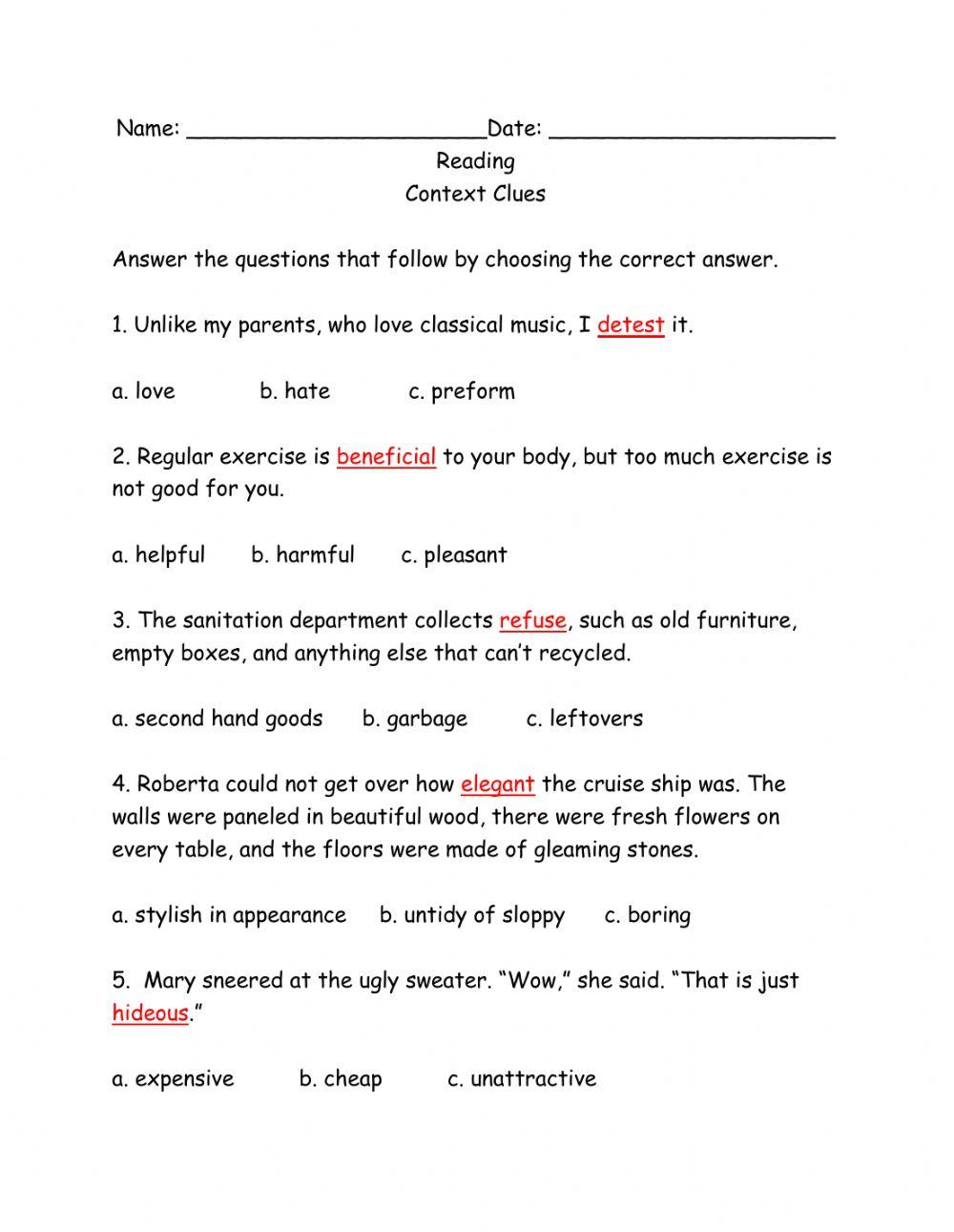 Context Clues online exercise for | Live Worksheets