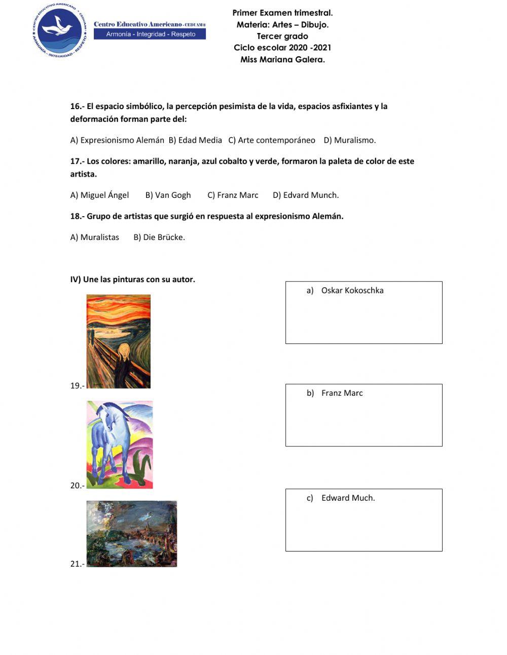 Examen recuperacion Vanguardias dibujo