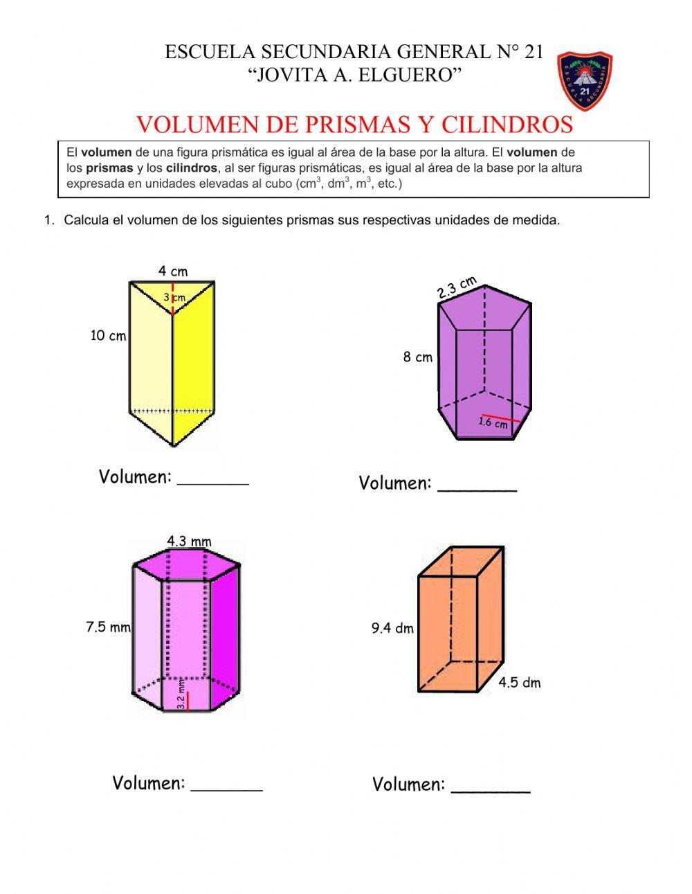 Volumen de prismas y cilindros
