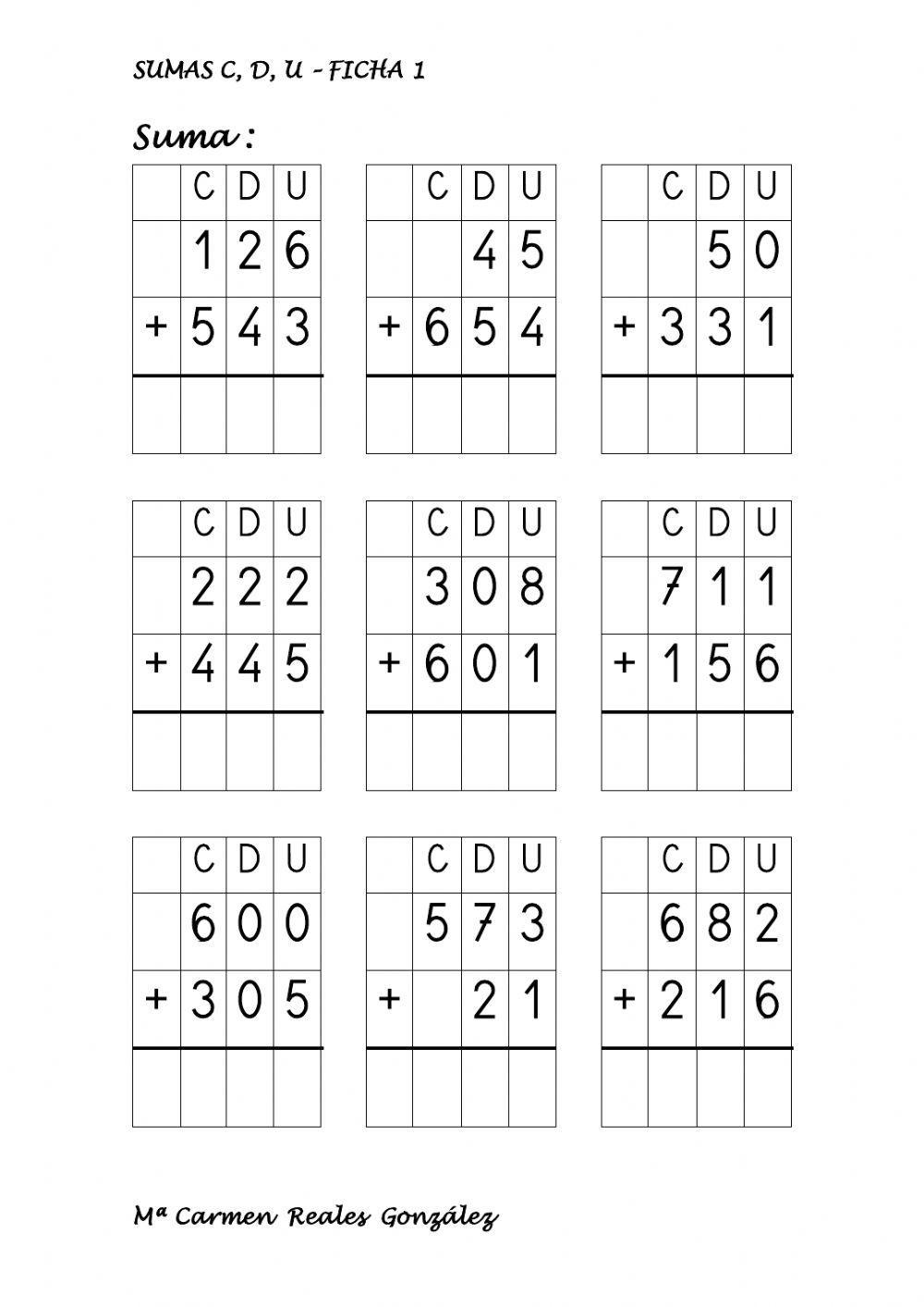 Sumas números de tres cifras Sumas números de tres cifras