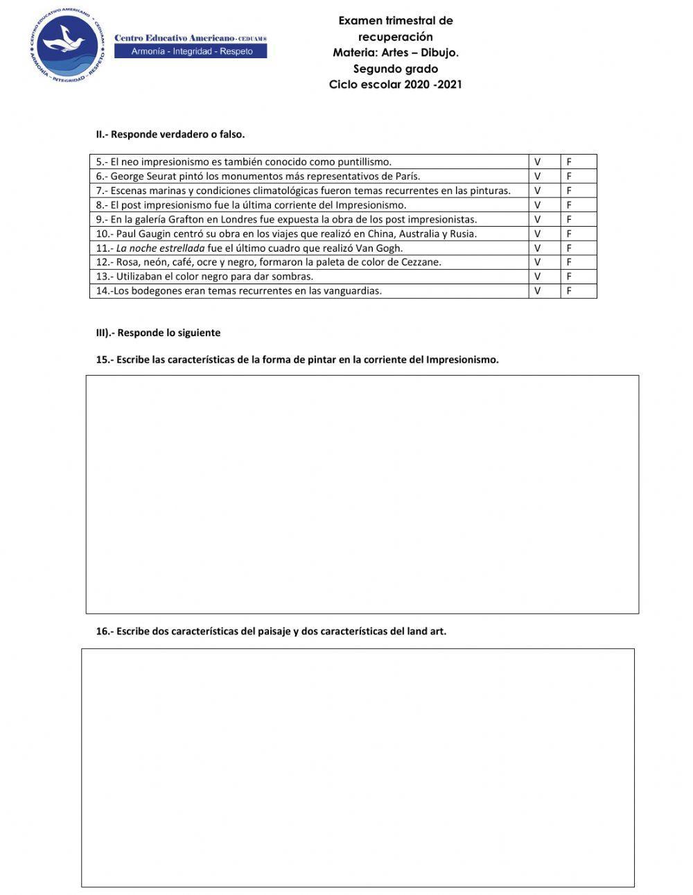 Examen recuperacion Vanguardias pintura