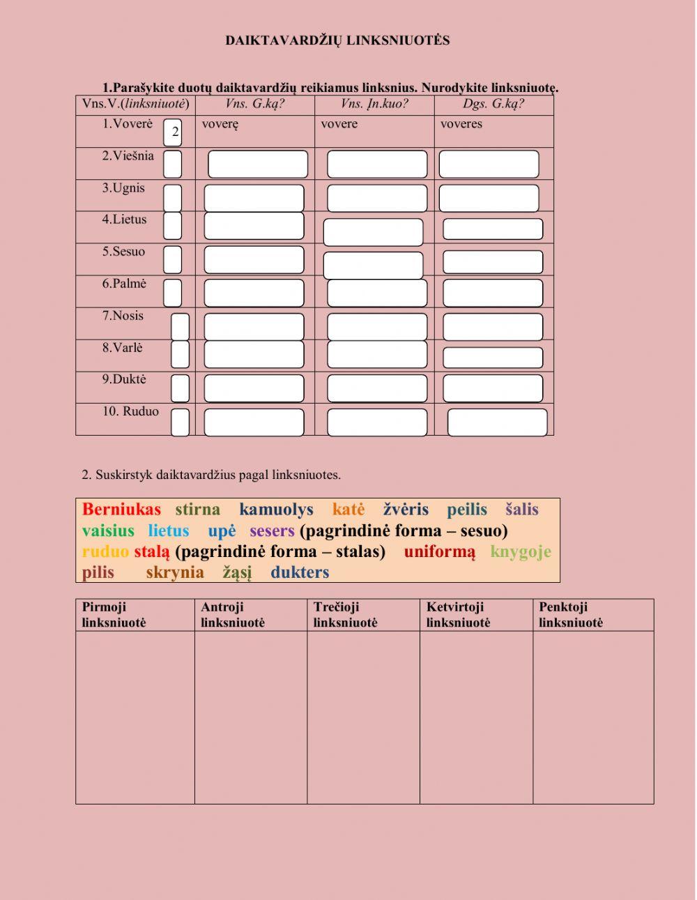 Daiktavardžių linksniuotės