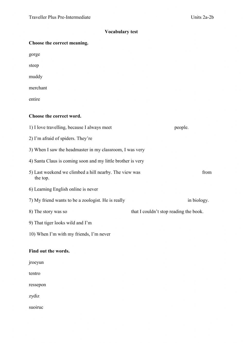 Vocabulary test-Units-2ab