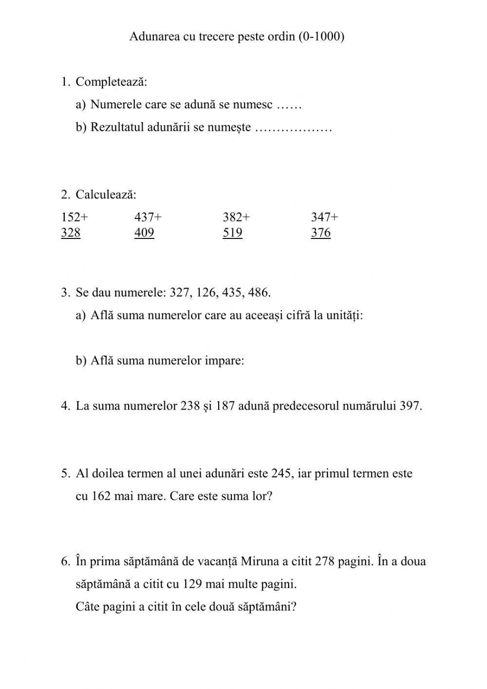 Fisa - Adunarea cu trecere peste ordin 0-1000