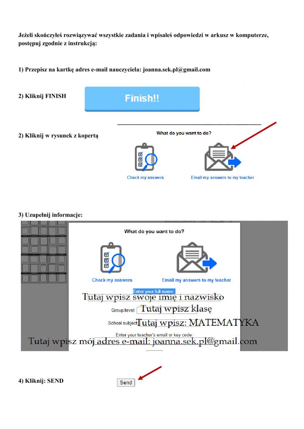 Działania pisemne kl. 4 - sprawdzian