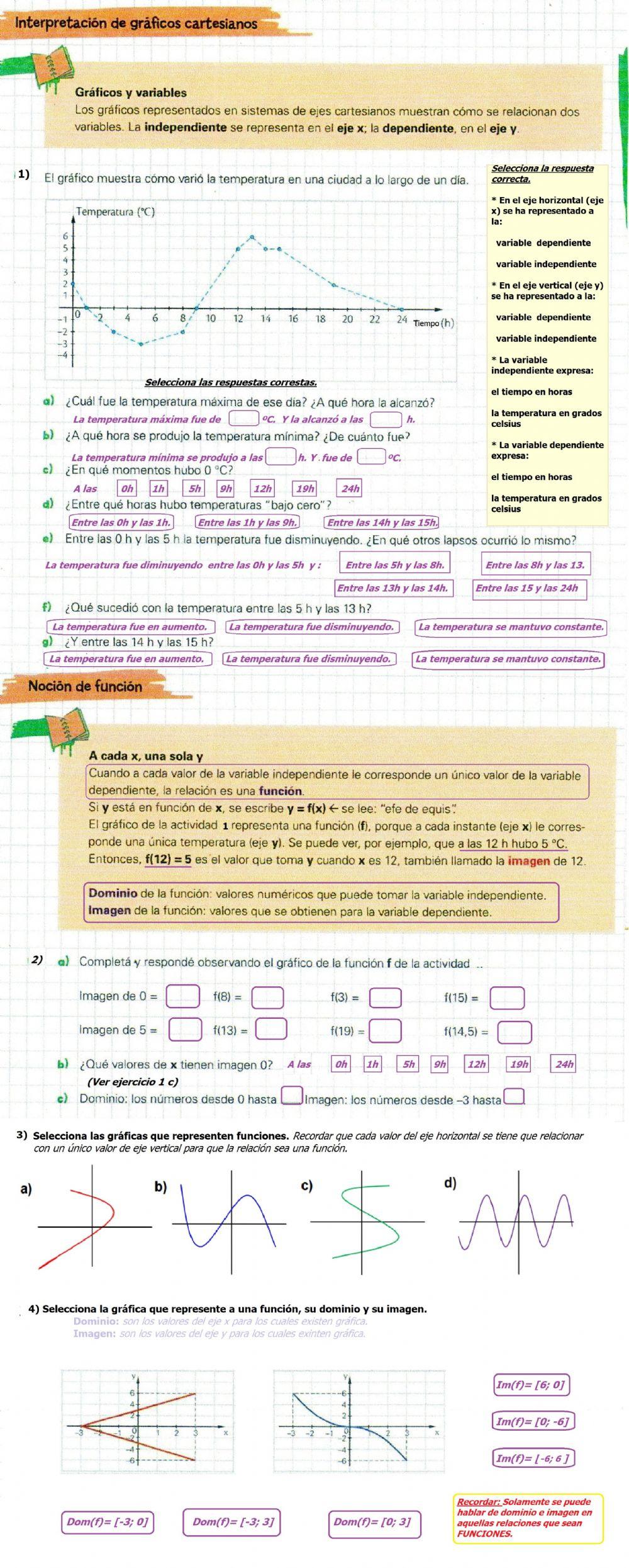 Interpretación de gráficos. Noción de función. Dominio e Imagen.