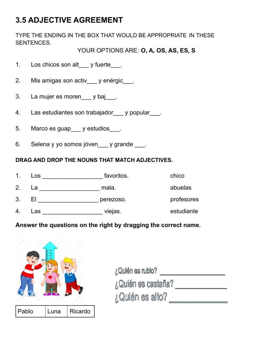 3.5 Adjective - noun agreement worksheet | Live Worksheets 3-5-adjective-noun-agreement-worksheet-live-worksheets
