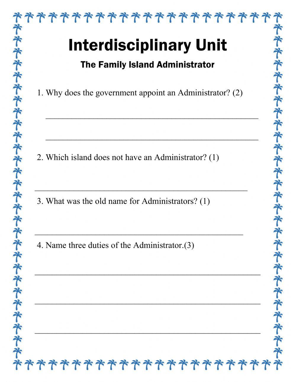 Interdisciplinary Unit-The Family Island Adminstrator