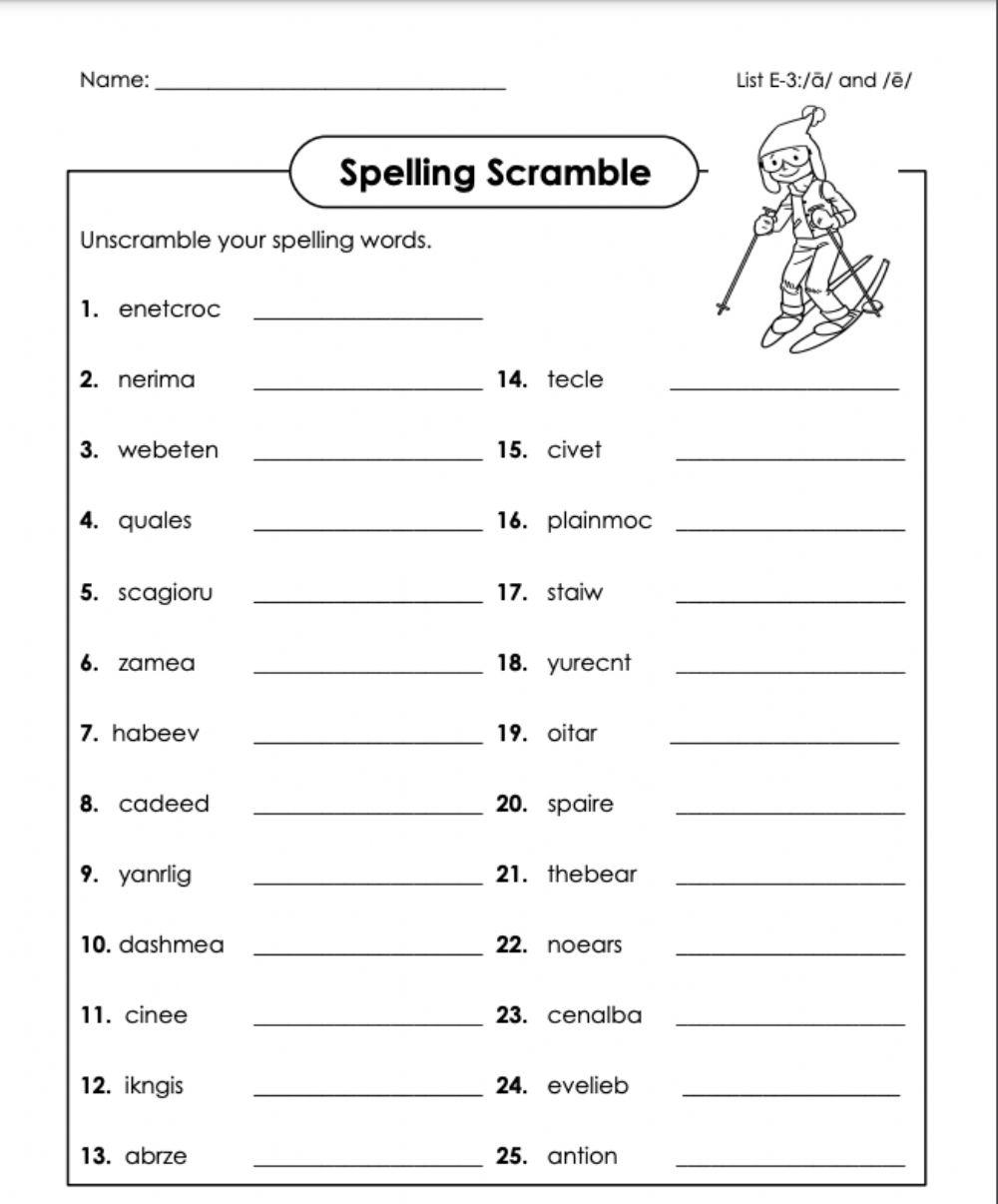 Word scramble e-3 6th grade