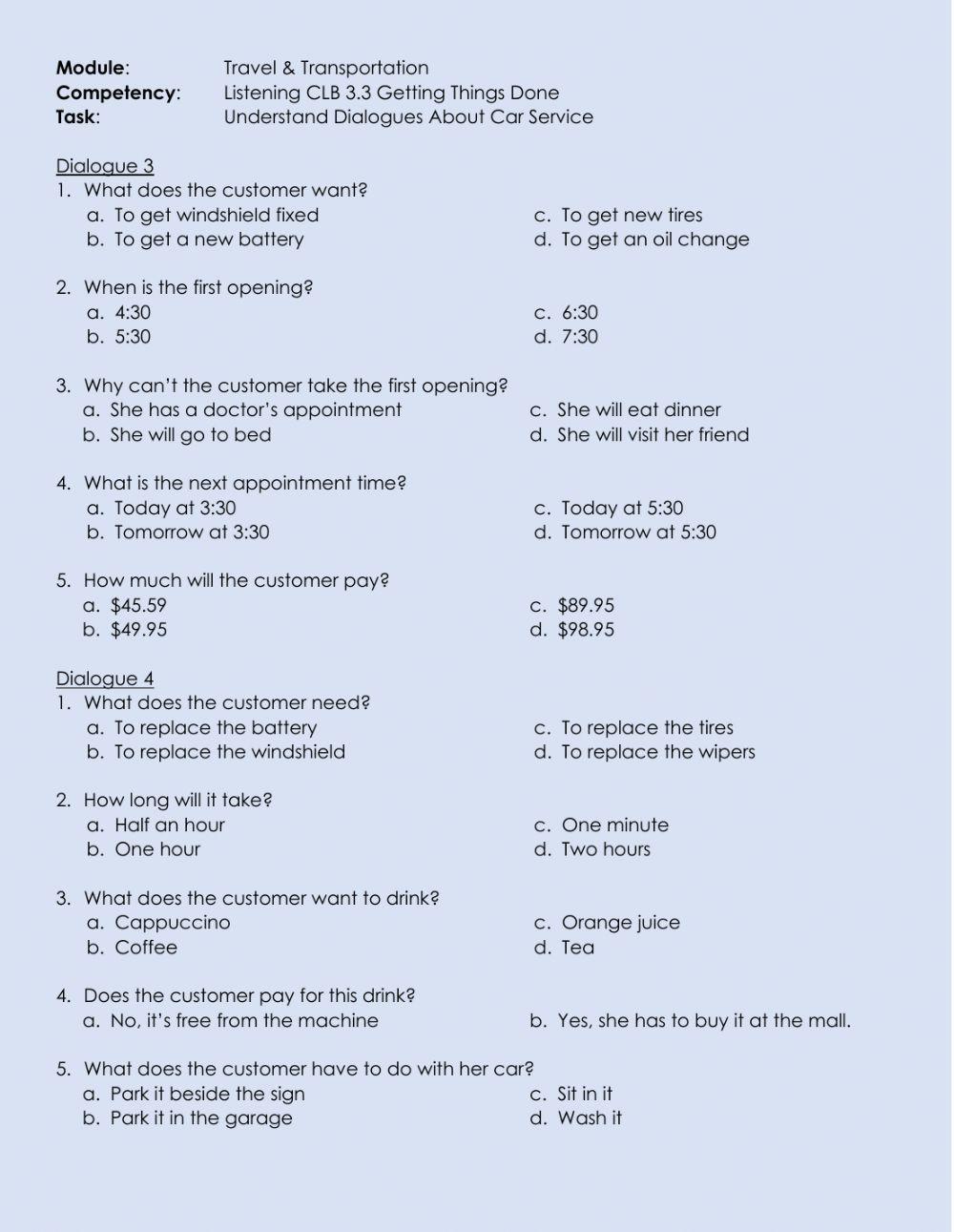 Listening CLB 3.3 GTD - Understand Car Repair Dialogues (2)