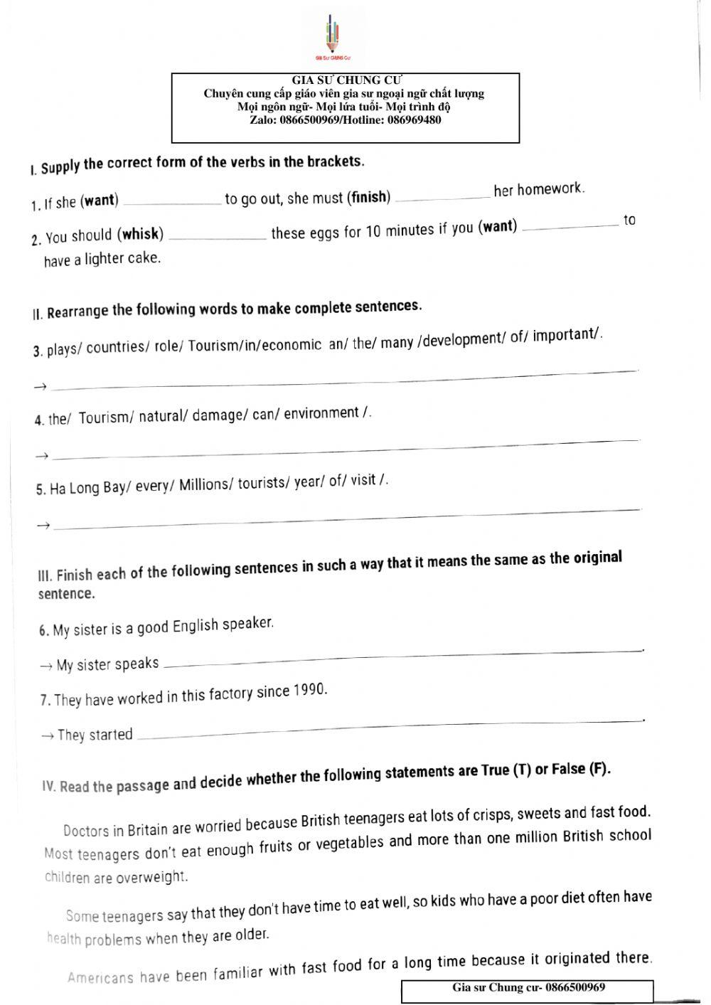 Lớp 9 - Kiểm tra 15 phút Units 7,8,9