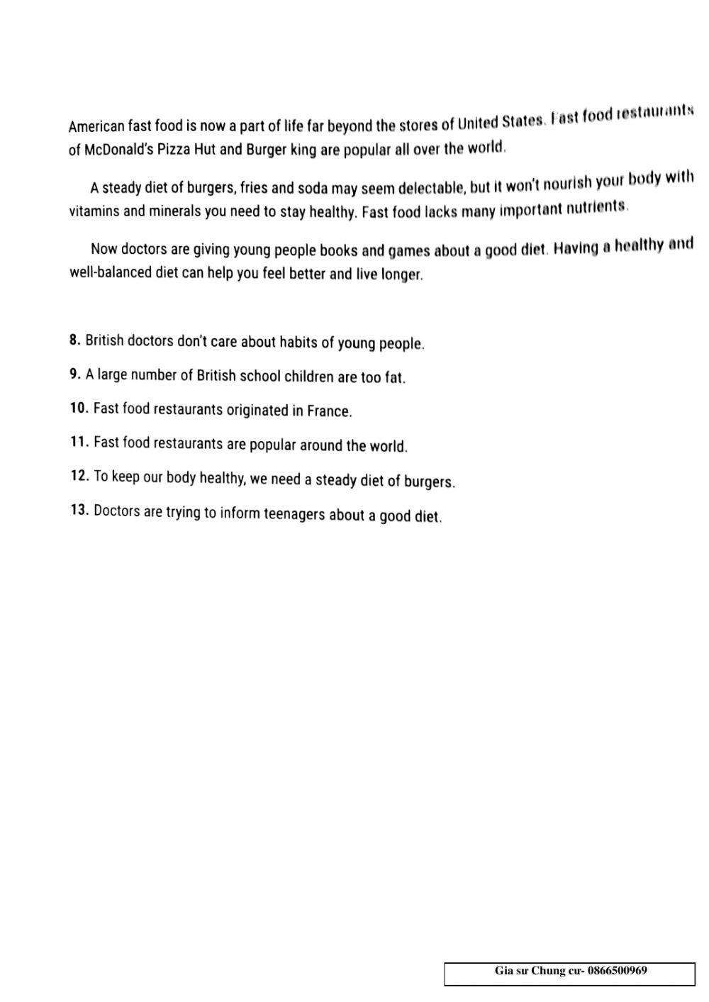 Lớp 9 - Kiểm tra 15 phút Units 7,8,9