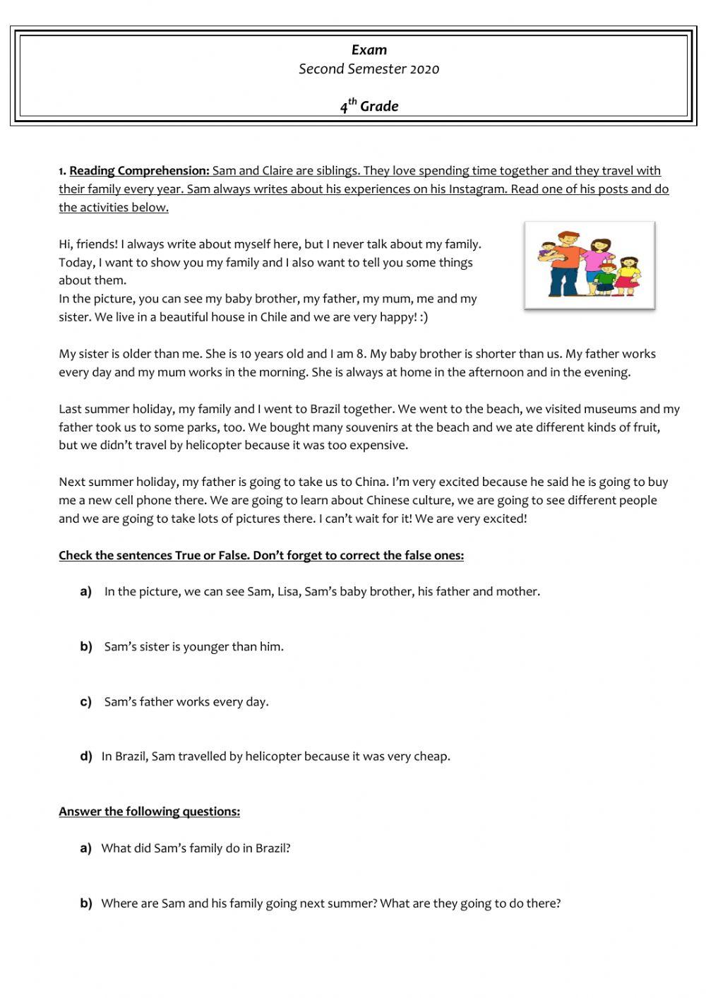 End of year exam - 4th grade