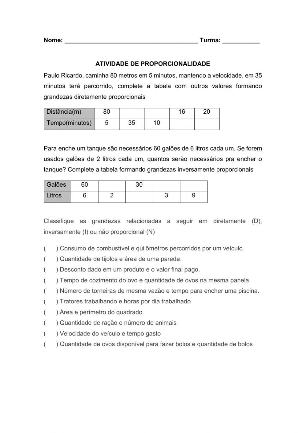 Proporcionalidade direta e inversa