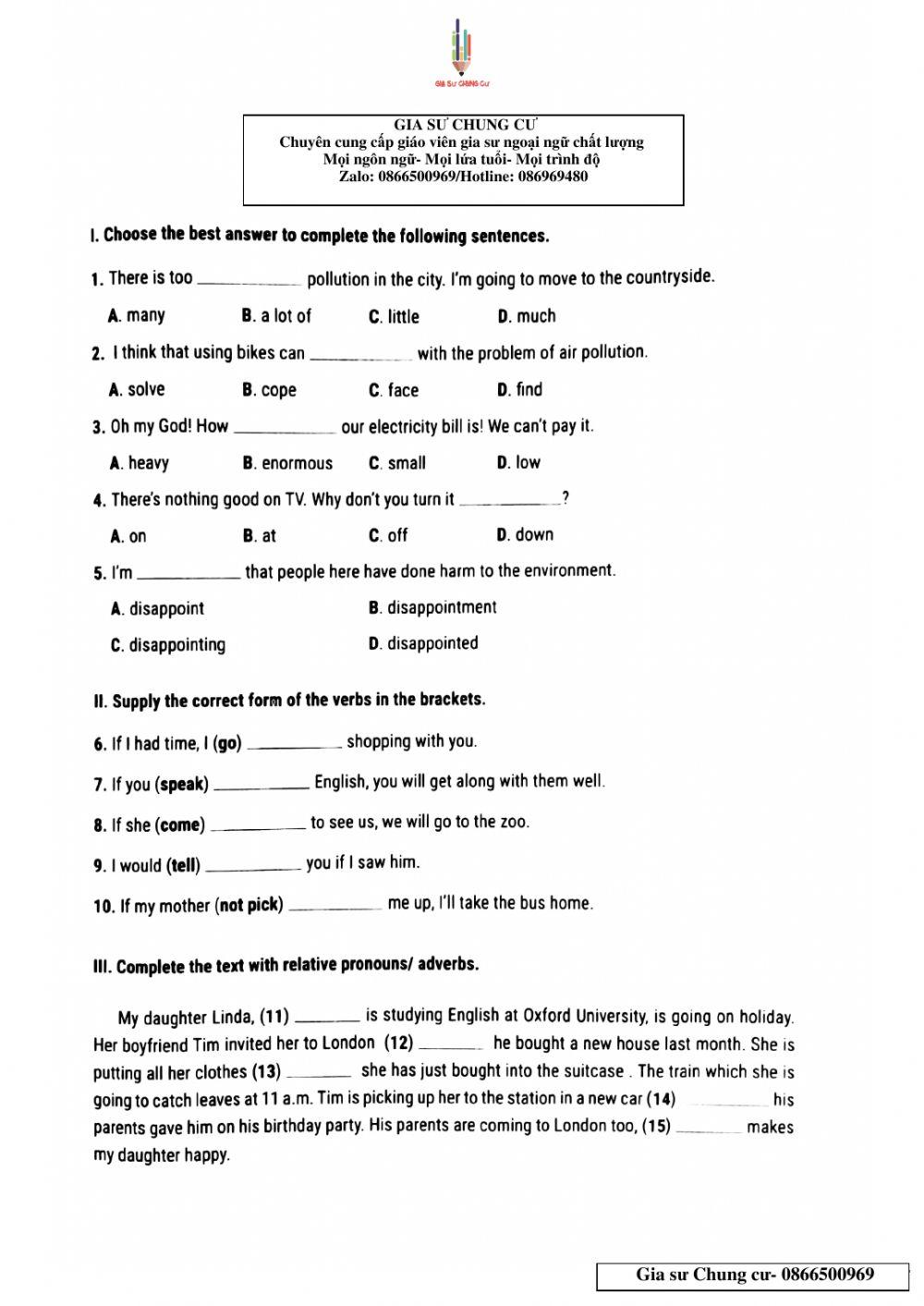 Lớp 9- 15p số 1- Units 7,8,9