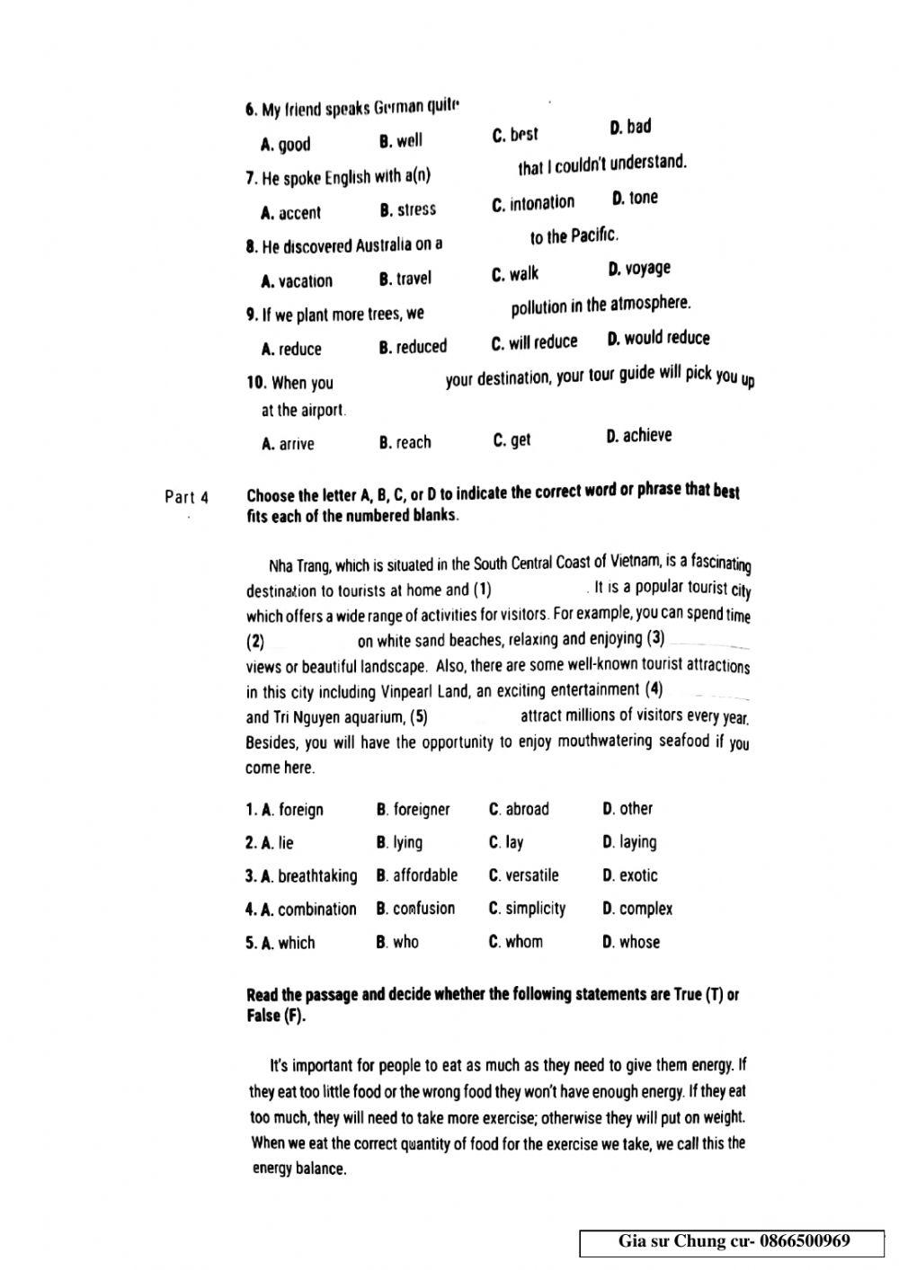 Lớp 9- Bài kiểm tra 45p- Units 7,8,9
