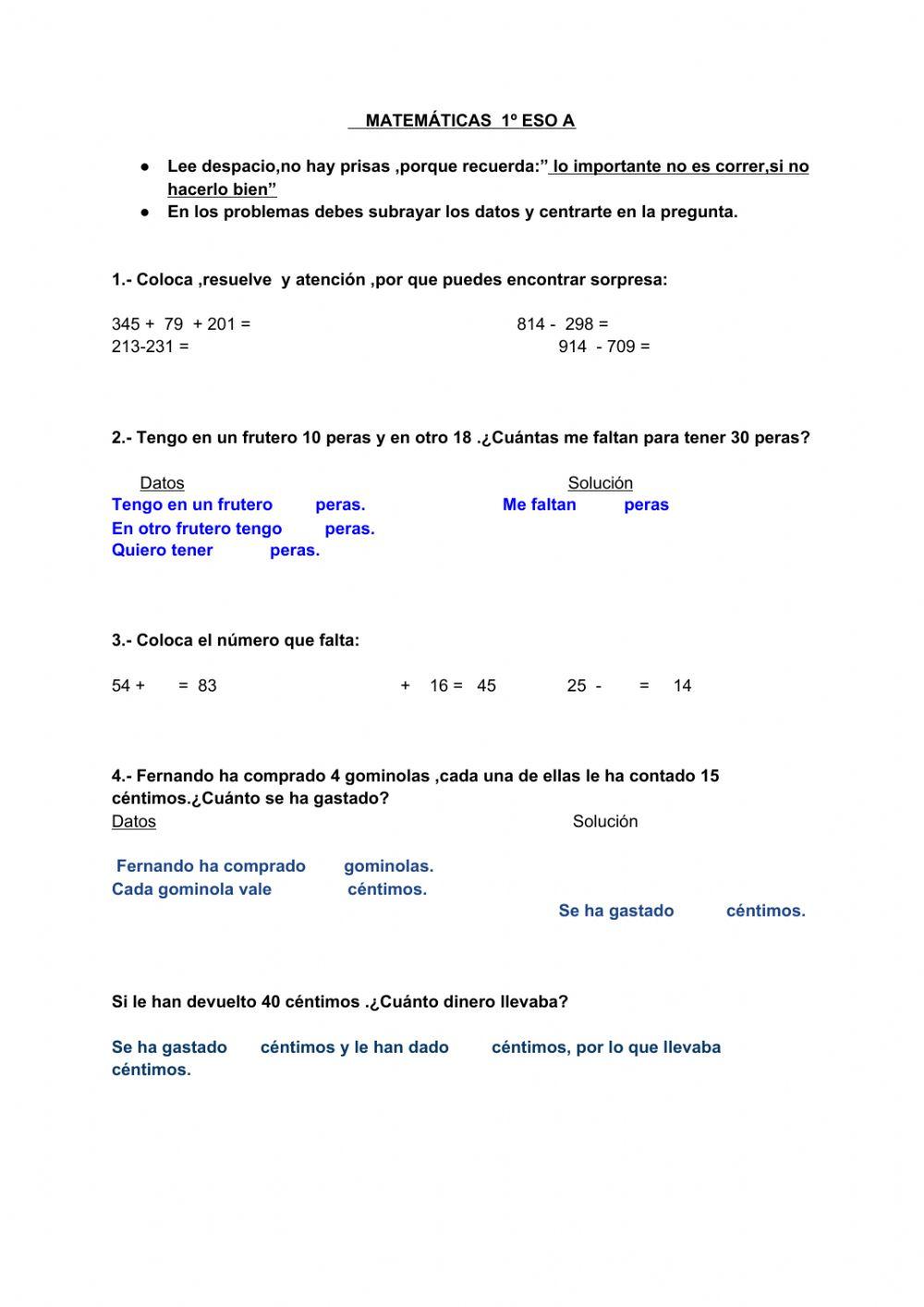 Apoyo de 1º ESO