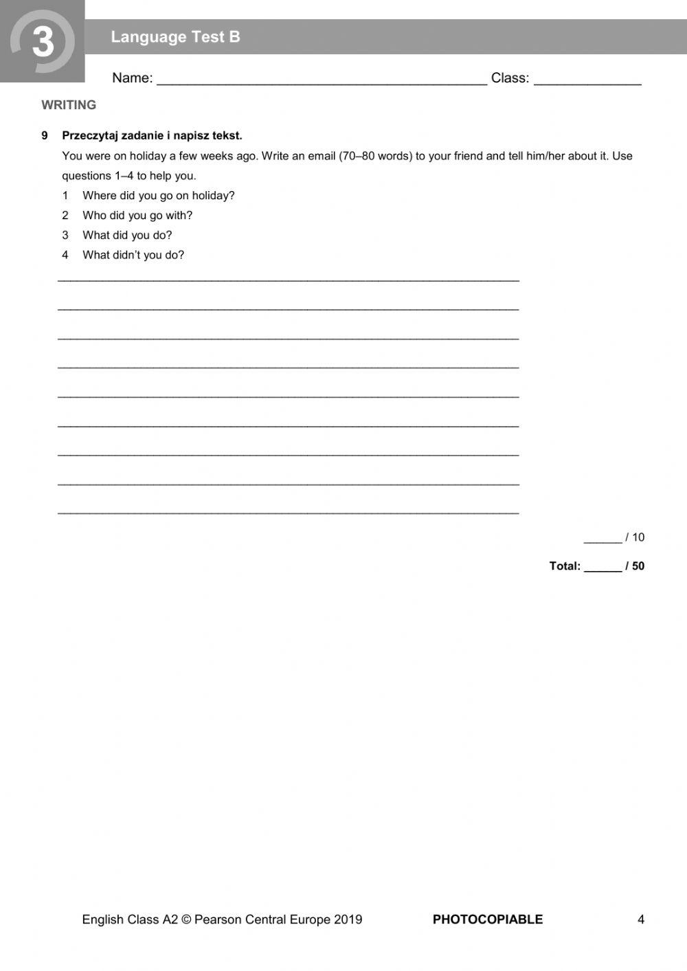 English Class A2 Unit 3 test