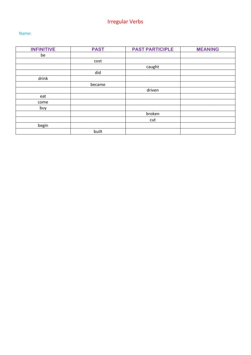 Irregular verbs