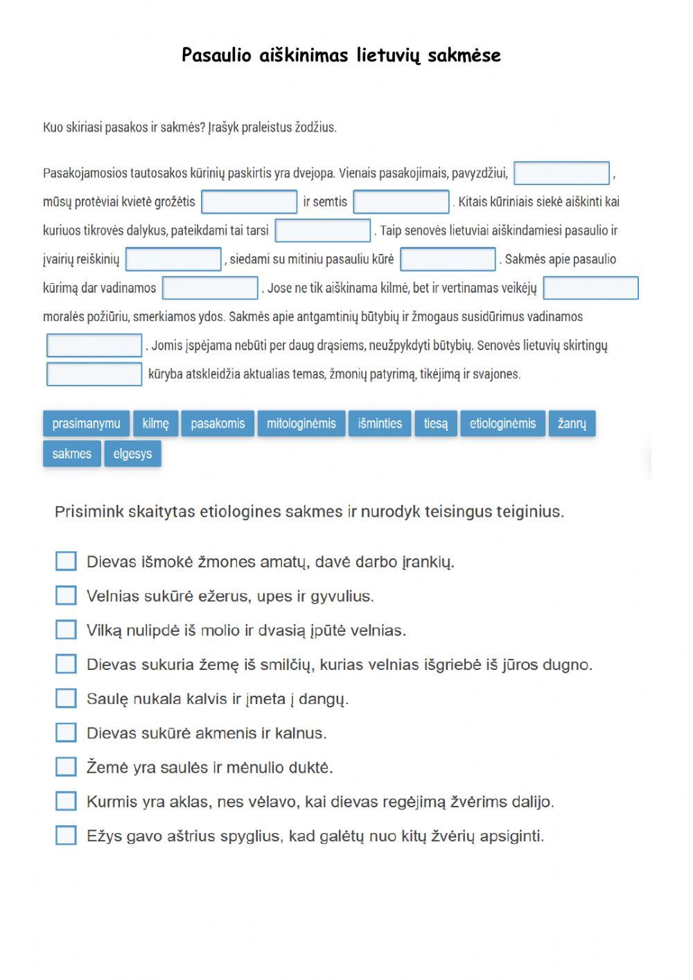 Pasaulio aiškinimas lietuvių sakmėse