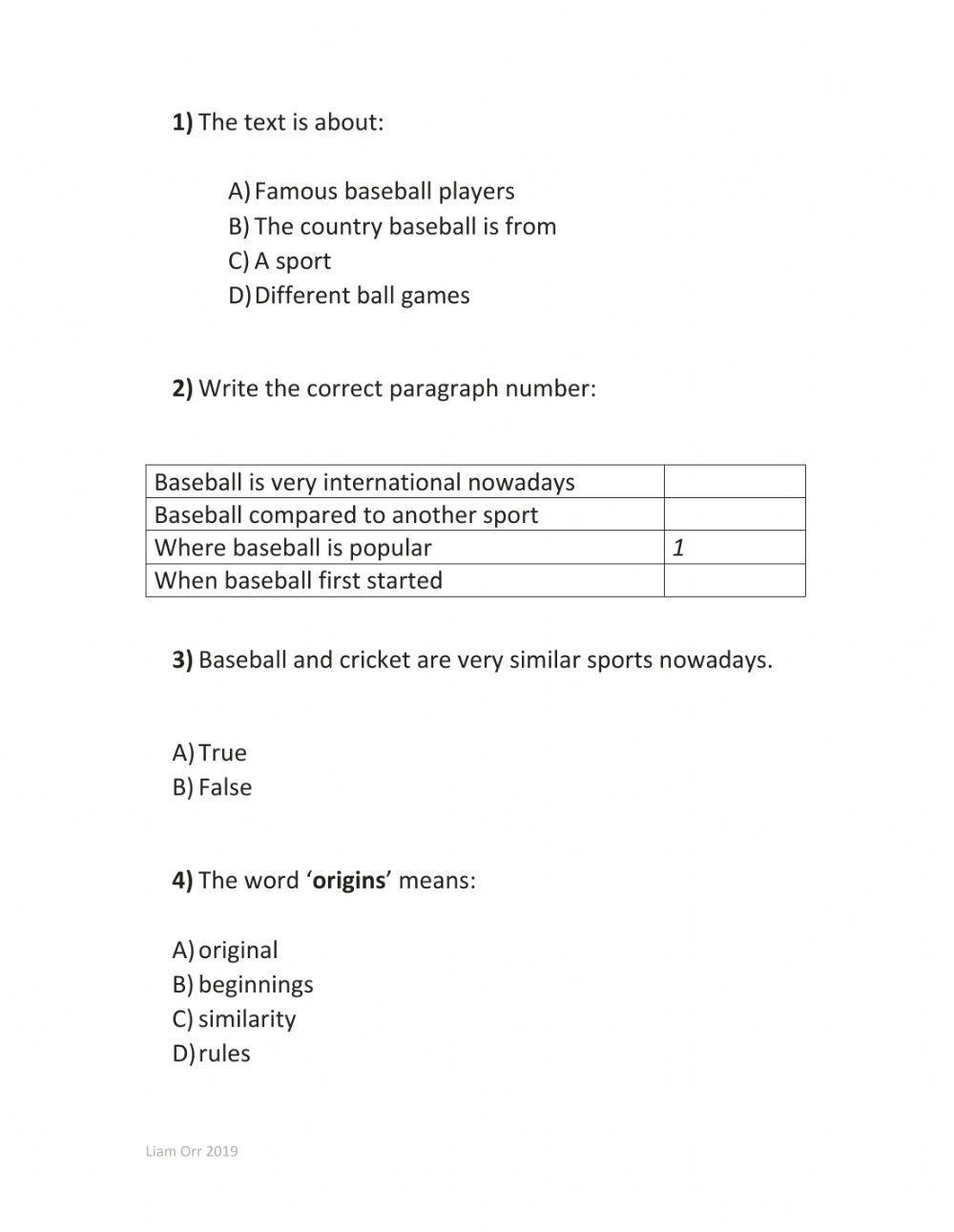 ESOL E3 Reading exam practice 2