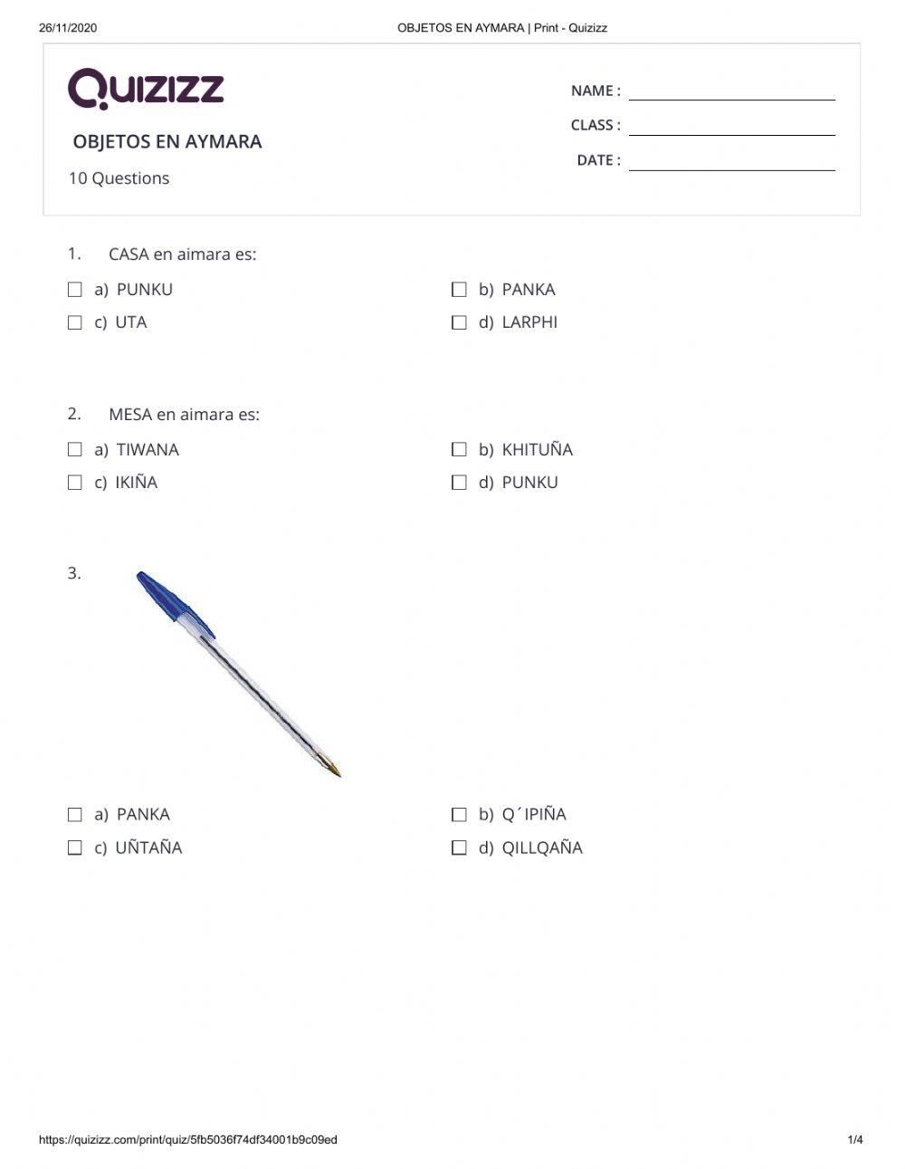 Objetos en aymara con conversación