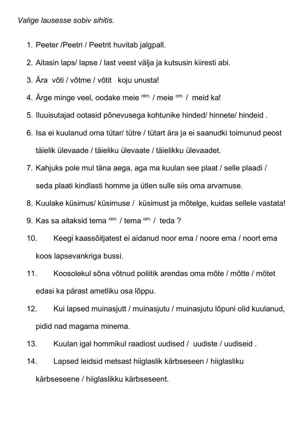 10.klassi Sihitise harjutused