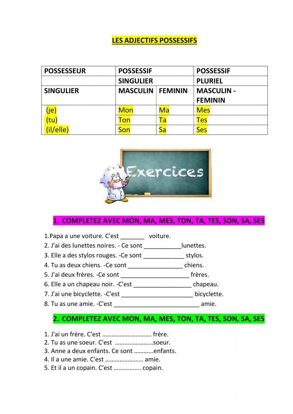 Les adjectifs possessifs