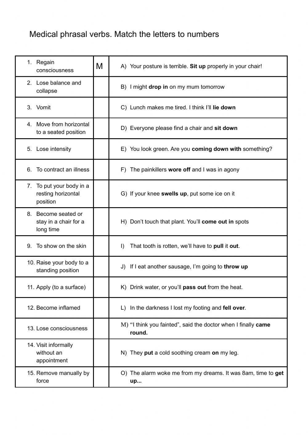 L6 Medicine Phrasal Verbs Match