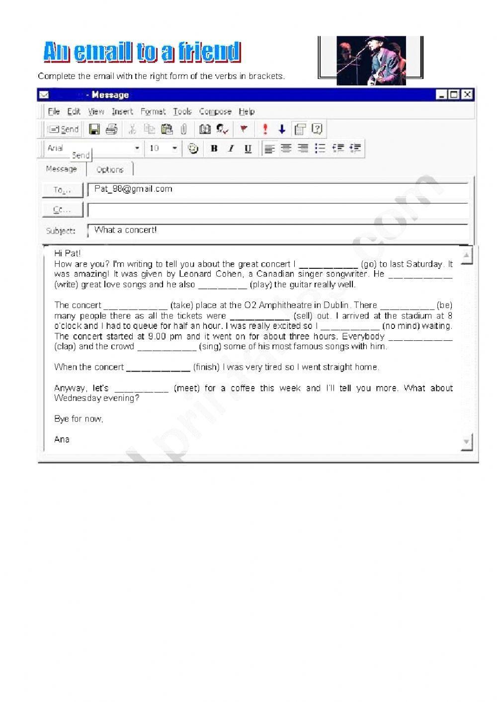 Email about a concert