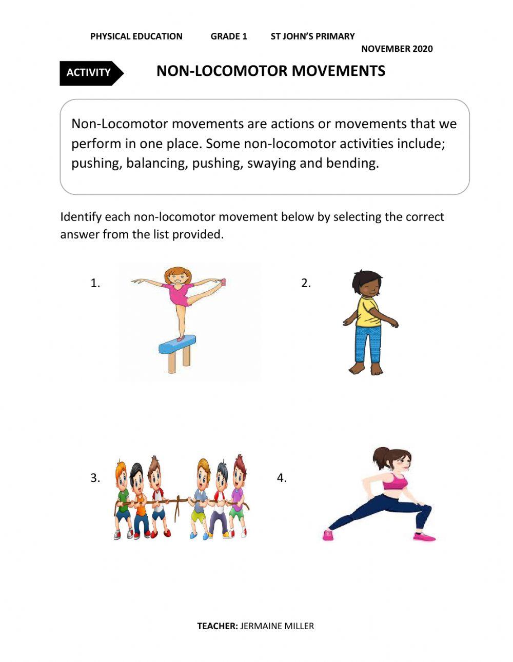 Grade 1 non locomotor movements worksheet 4476188