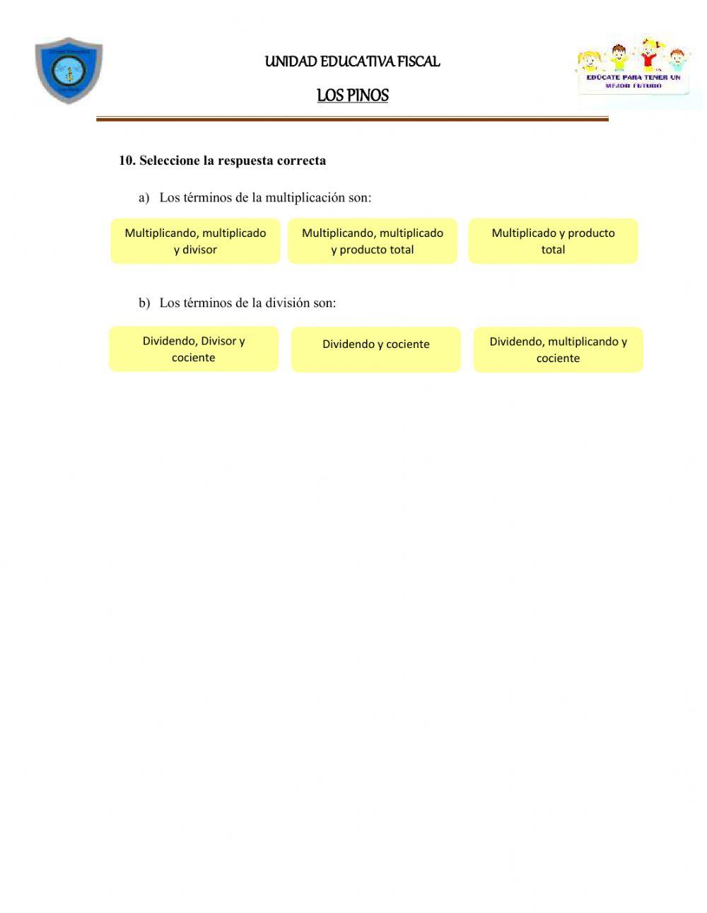 Prueba sumativa de matemáticas 4to egb