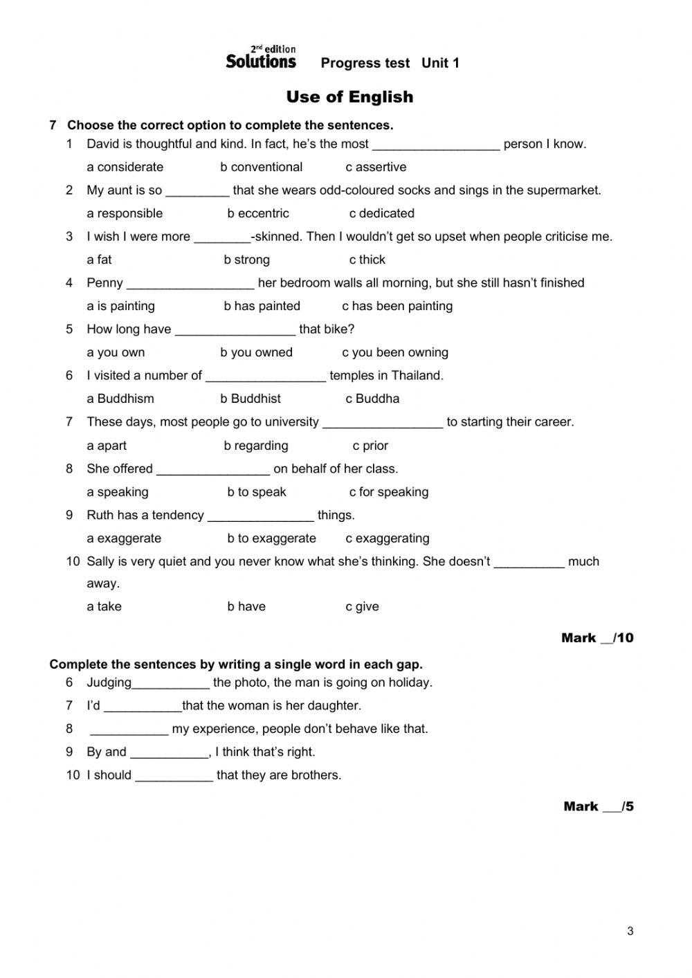 Solutions Upper-Intermediate Unit 1 Test