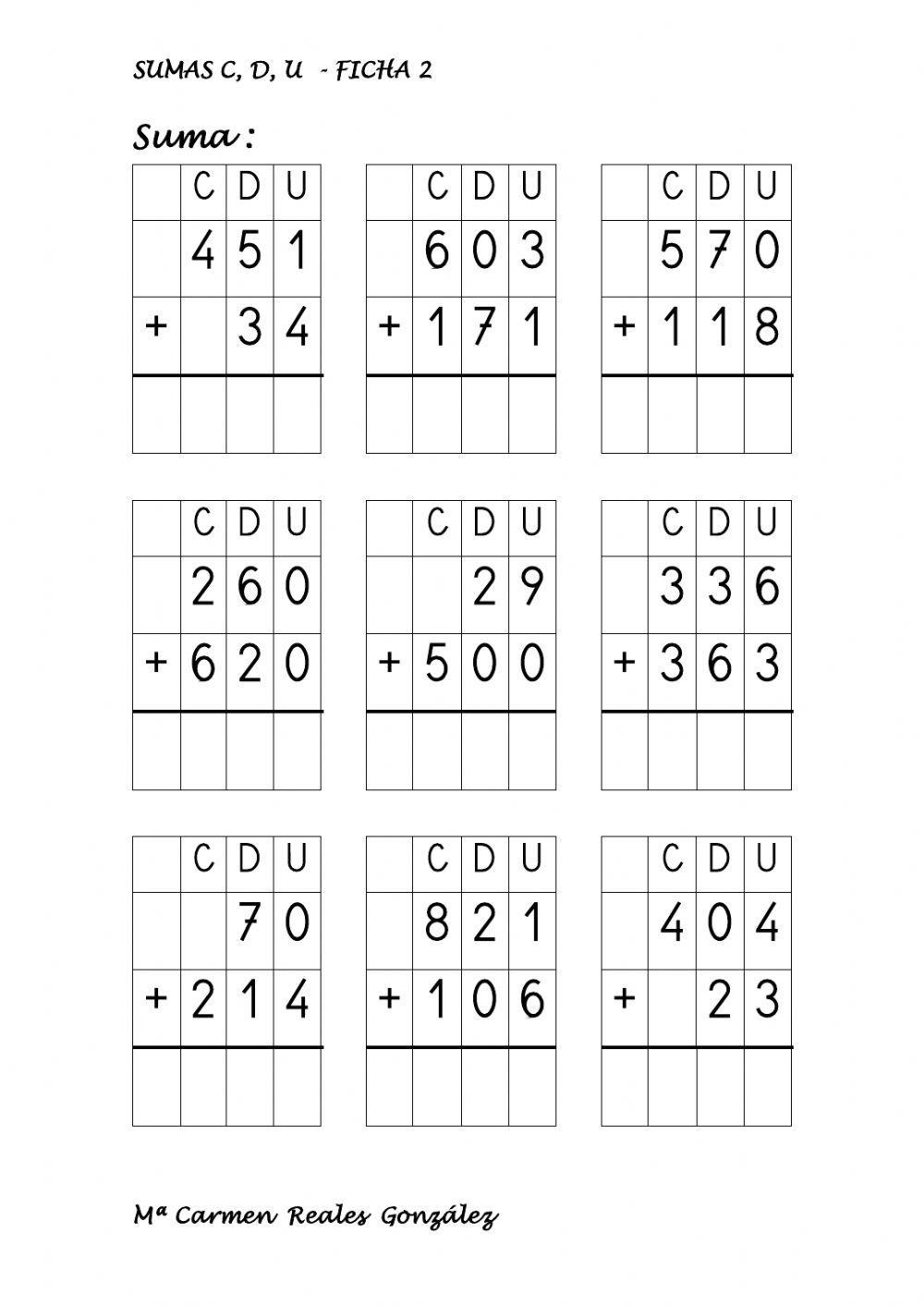 Sumas de números de tres cifras 2
